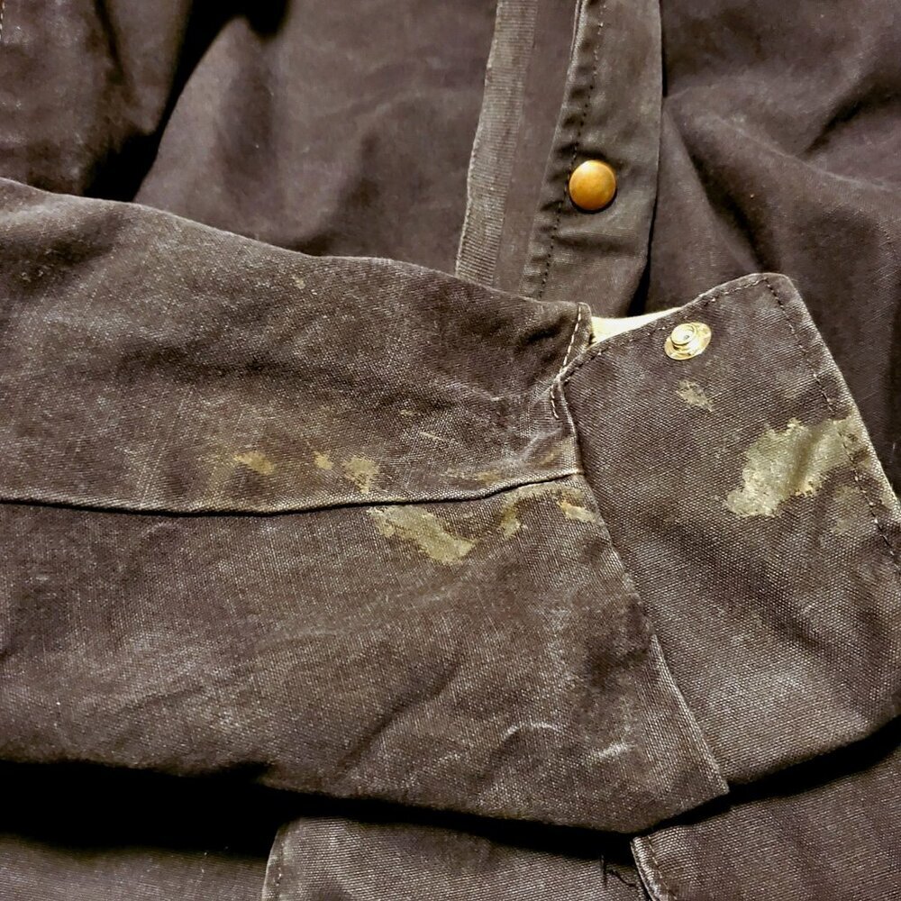 VTG Oilskin Full-Length Duster Coat With Cape Medium 100% Cotton Made In USA - Picture 6 of 16